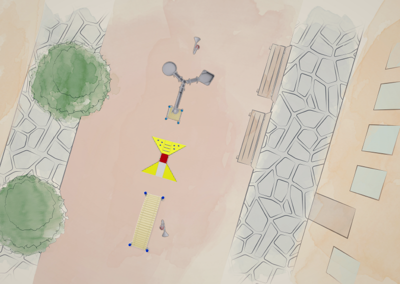 Brochure-Pedestrian_Map_Illustrative Illustrative map of a pedestrian zone with playground equipment placed