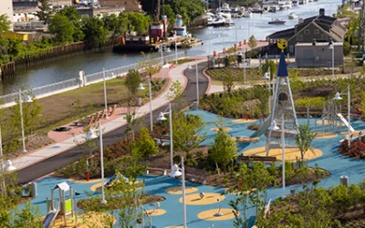 Garvies Point playground shot from the sky, whole park can be seen