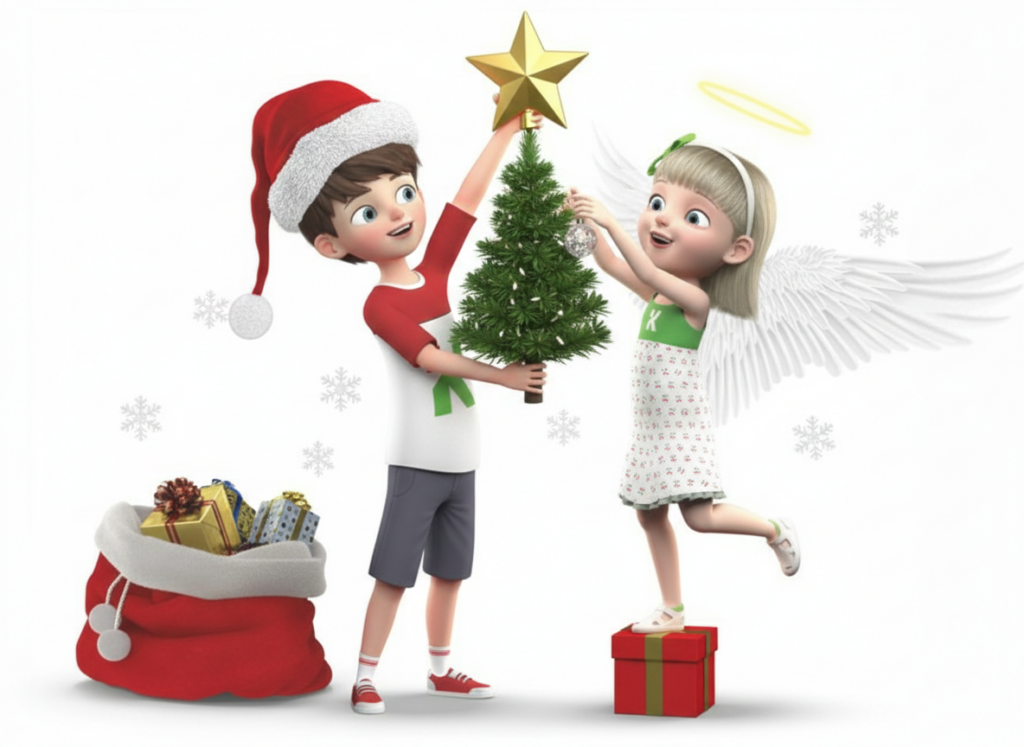 Karl & Krissi mit Weihnachtsbaum