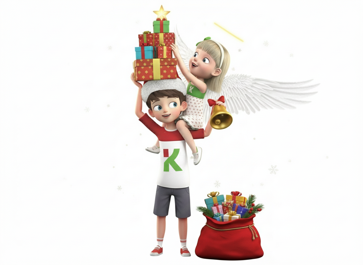 Karl & Krissi mit Weihnachtsgeschenken