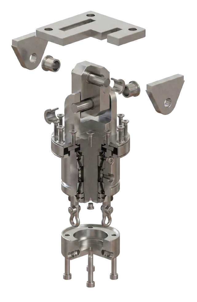 Exploded view of a single-point swing joint by Kaiser & Kühne